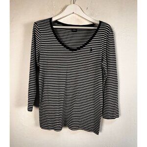 Ralph Lauren Sport Women Blue Striped V-Neck 3/4 Sleeve Top XL Pima Cotton Blend